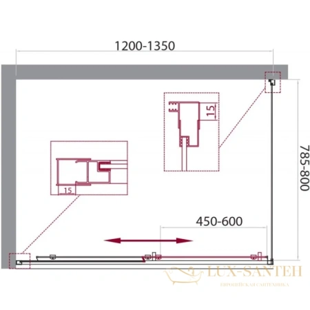 душевой уголок belbagno unique-ah-1 unique-ah-1-120/135-80-m-cr 120-135x80 см, стекло матовое