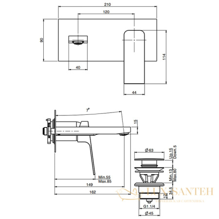 смеситель для раковины встраиваемый, fima carlo frattini fit, f3391wx5bs, излив 14.9 см, с донным клапаном, (внешняя часть), белый матовый