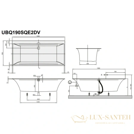 квариловая ванна villeroy & boch squaro edge 12 ubq190sqe2dv-01 190х90 см, альпийский белый