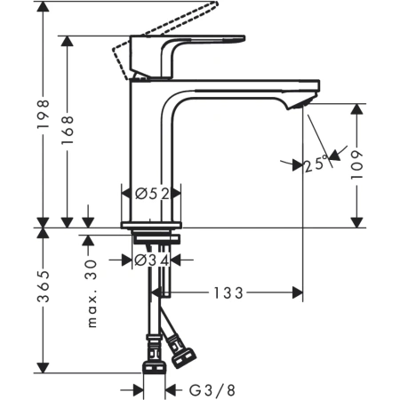 смеситель для раковины hansgrohe rebris s 72520670, без донного клапана, черный матовый