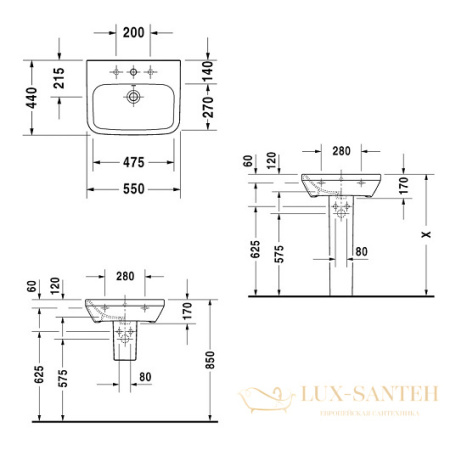 раковина duravit durastyle 2319550000 550х440 мм, белый