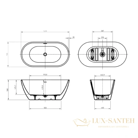 ванна акриловая свободностоящая 140x72 см belbagno uno bb701-1400-720-k, белый глянцевый