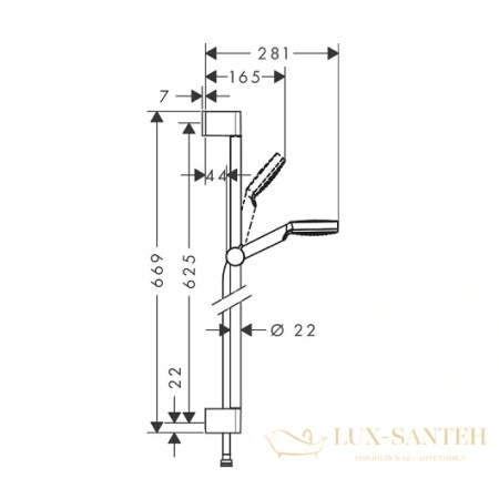 душевой гарнитур hansgrohe crometta 1jet 650 26533400 со штангой 65 см, белый/хром