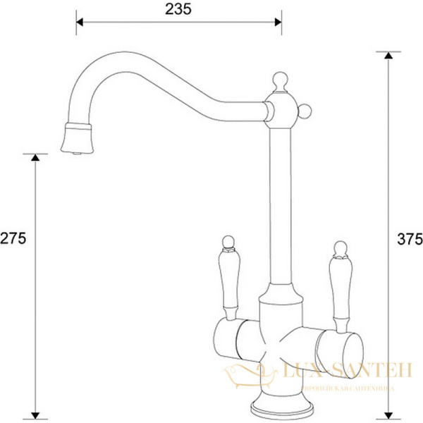 смеситель zorg sanitary zr 344 yf br для кухни, бронза