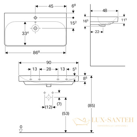 раковина geberit smyle square 500.251.01.1 900х480 мм, белый