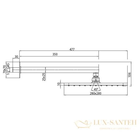 верхний душ bossini cosmo h69598i.073 280х280 мм, черный матовый