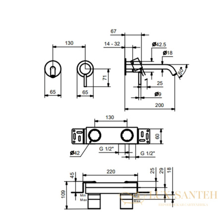 смеситель из стены для раковины, fantini nostromo small 50 02 g913b, наружная часть, хром