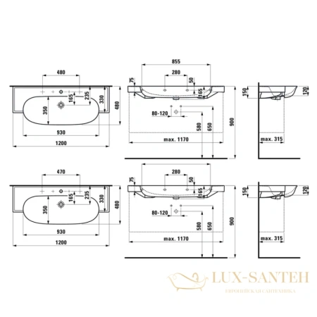 раковина laufen new classic 8.1385.8.400.104.1 120х48 см, белый