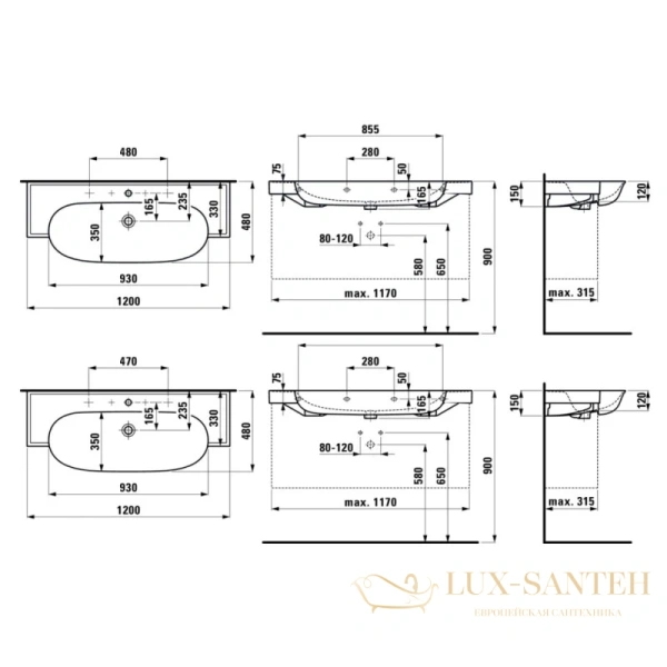 раковина laufen new classic 8.1385.8.000.104.1 120х48 см, белый