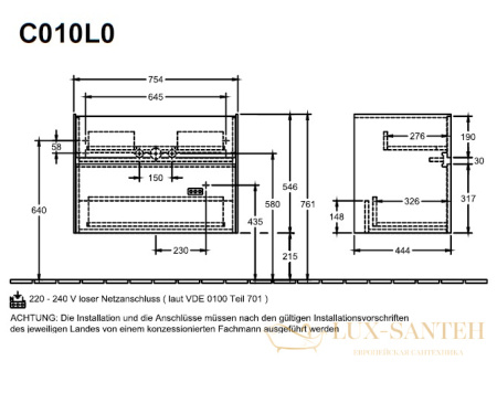 тумба под раковину villeroy & boch collaro c010l0vh 800х470 мм, темное дерево