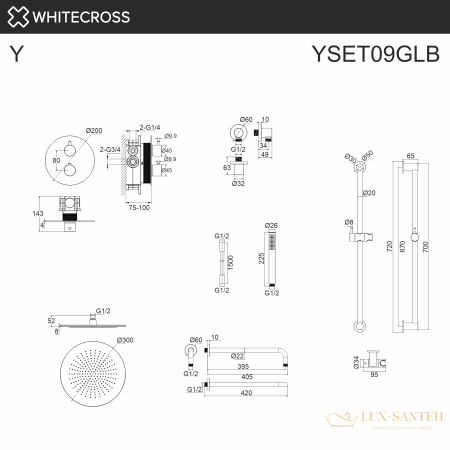 термостатическая душевая система скрытого монтажа whitecross y yset09glb, брашированное золото