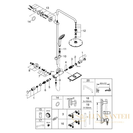 душевая система grohe euphoria 210 26363000, хром