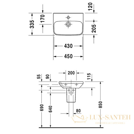 раковина duravit durastyle 0708450000 450х335 мм, белый