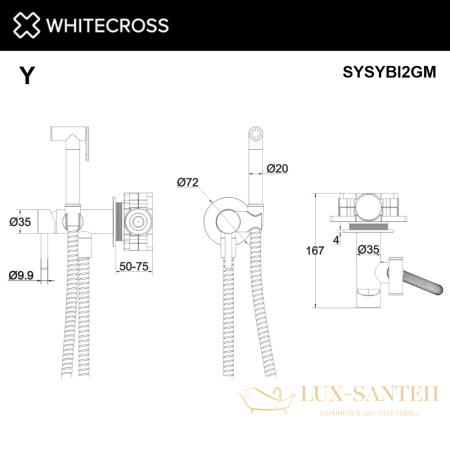 система для биде скрытого монтажа whitecross y sysybi2gm, оружейная сталь