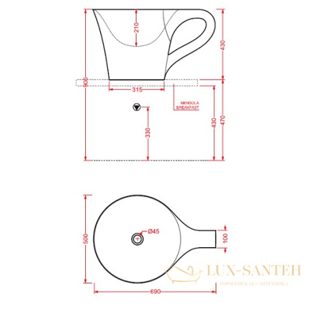 раковина накладная artceram cup osl005 01 00 690х500х430 мм, белый