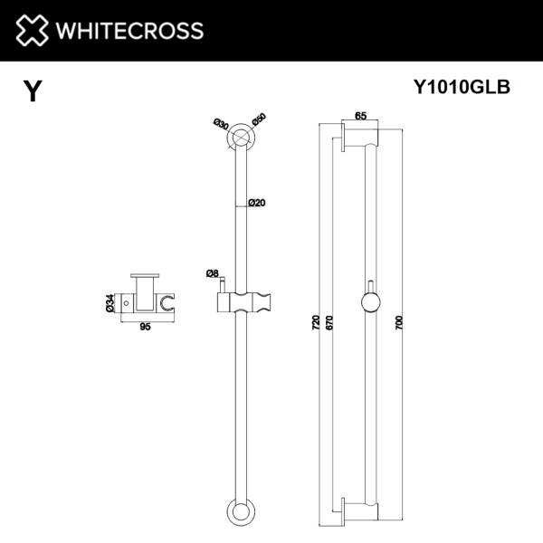 штанга для душа whitecross y1010gl, золото