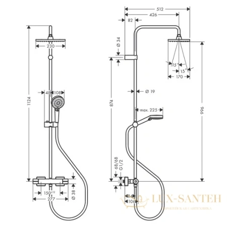 душевая стойка hansgrohe vernis shape showerpipe 230 1jet 26286670 с термостатом, черный матовый