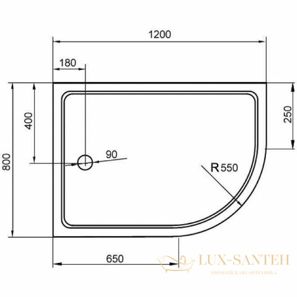 акриловый поддон cezares tray a tray-a-rh-120/80-550-15-w-r для душа 120x80 r, белый