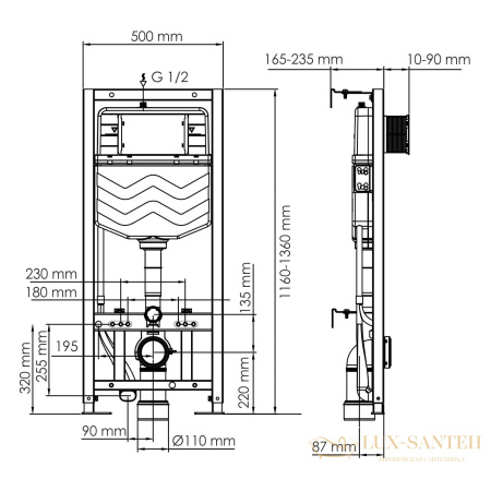 инсталляция для унитаза wasserkraft aller 10 10tlt.010.me.mg02 с панелью смыва, золотой матовый