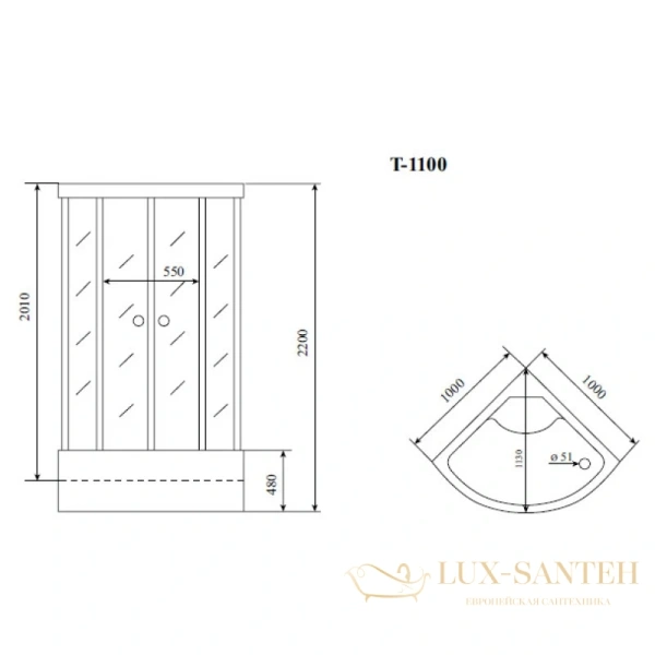 душевая кабина timo standart t-6600 s 100x100x220 см, стекло прозрачное