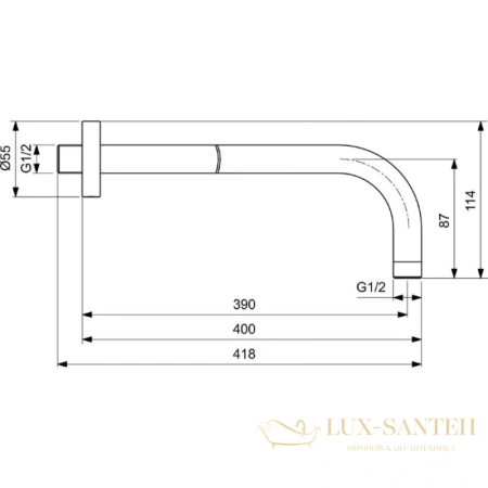 кронштейн ideal standard idealrain b9445xg для душа 390 мм, черный матовый