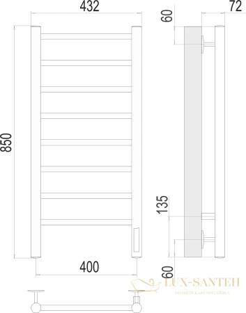 полотенцесушитель электрический terminus аврора 4670078531162 п8 400x850