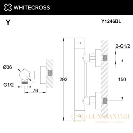 смеситель термостатический для душа whitecross y y1246bl, черный мат