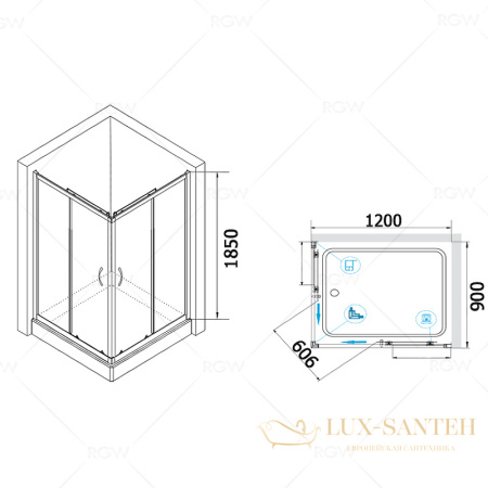 душевой уголок rgw passage 020814692-11 pa-146 120х90, профиль хром, стекло прозрачное