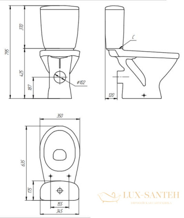 унитаз компакт cersanit trento 011 3/6 tpl, s-ko-tr011-3/6-pl-w, цвет белый