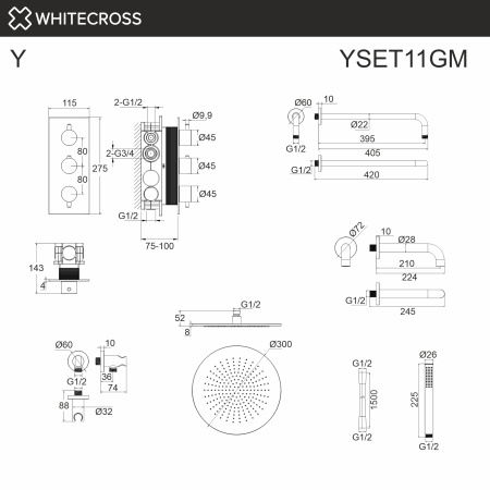 термостатическая система для ванны скрытого монтажа whitecross y yset11gm, оружейная сталь