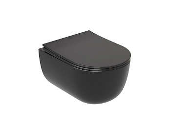 подвесной унитаз ceramica nova modena rimless, с крепежом, с сиденьем и крышкой с функцией плавного закрытия, черный матовый cn6063mw