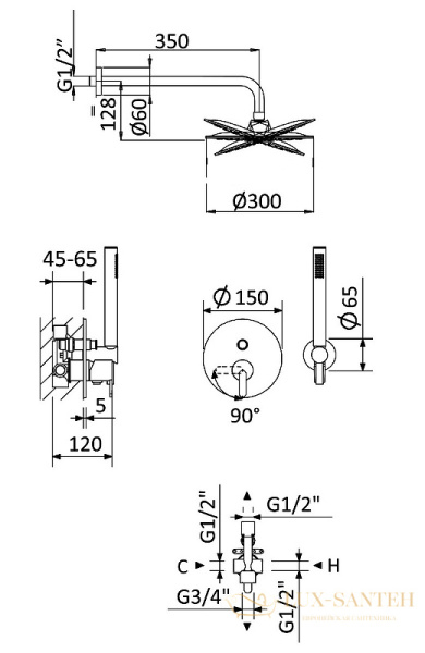 душевая система cezares leaf leaf-dsip-30-nop, черный матовый