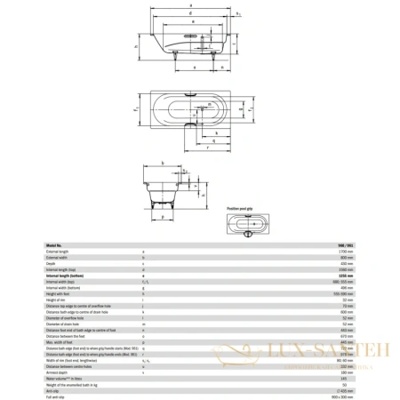 стальная ванна kaldewei vaio star 234100010001 961 standard 170х80 см, альпийский белый 