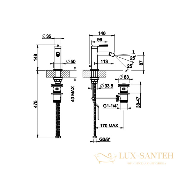 смеситель gessi ingranaggio 63507.299 для биде, black xl