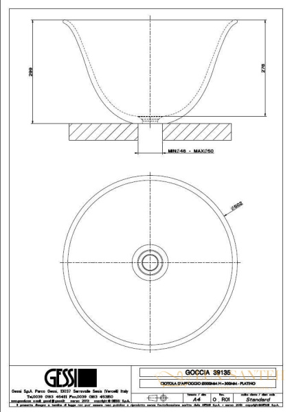 раковина накладная gessi goccia 39135.519, в отделке серебро