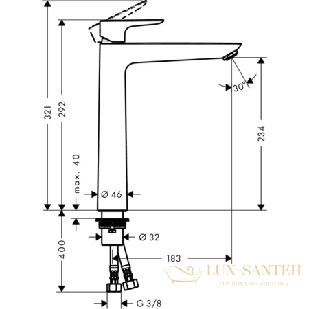 смеситель для раковины hansgrohe talis e 71717340 240 однорычажный без сливного набора хром-черный