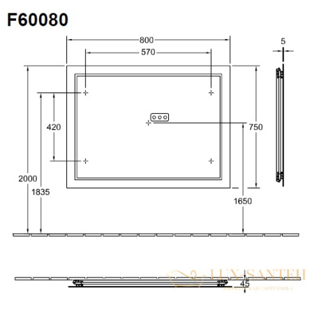 зеркало villeroy & boch finion f6008000 с подсветкой 80 х h75 см