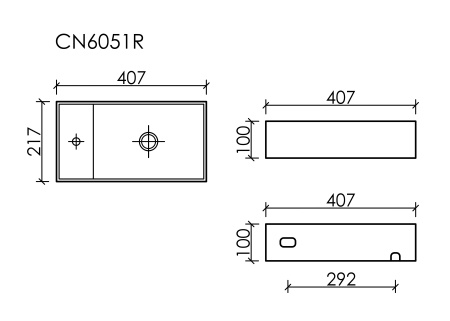 умывальник подвесной прямоугольный смеситель слева белый матовый ceramica nova element 407*217*100 cn6051rmw