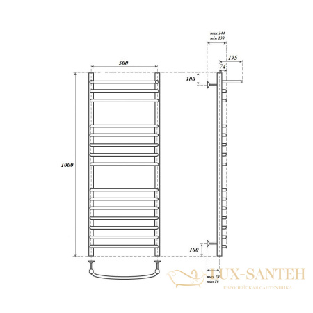 полотенцесушитель 500x1000 водяной point альфа pn05150sp п14 с полкой, хром