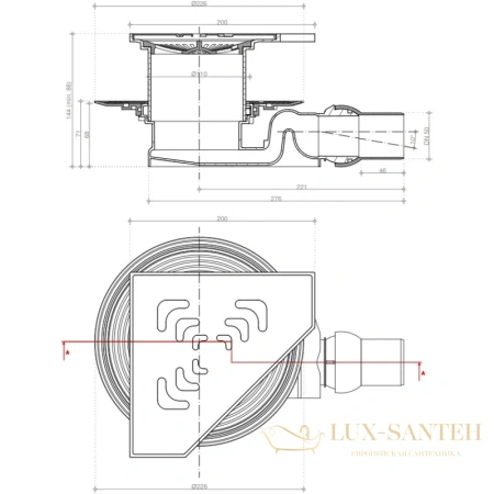 душевой трап bettoserb confluo standard angle gold 2 13000127 194x194/50 мм, золотой