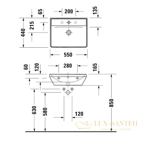 раковина duravit d-neo 2366550000 550х440 мм, белый