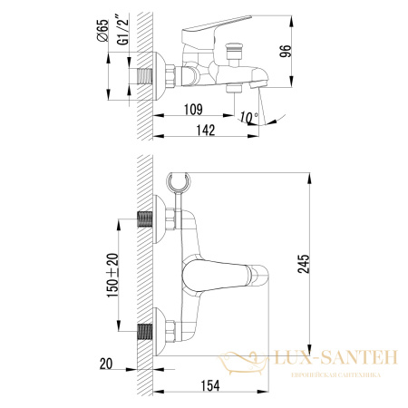 смеситель lemark partner lm6552c для ванны, хром