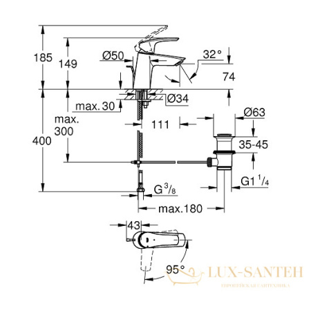 смеситель grohe eurosmart 23969003 для раковины, хром