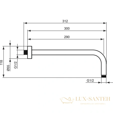 кронштейн ideal standard idealrain b9444aa для верхнего душа 300 мм l1, хром