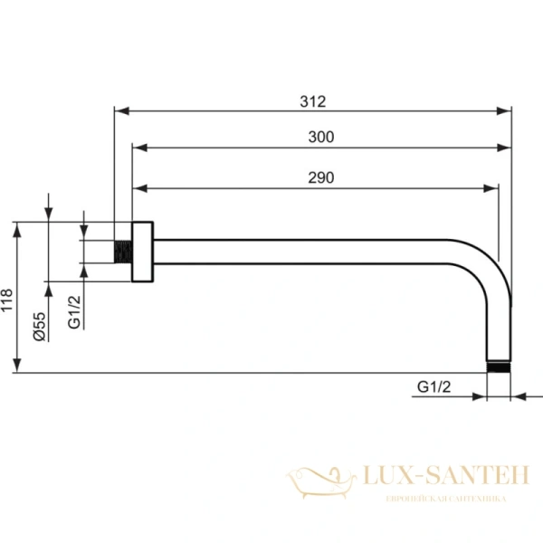 кронштейн ideal standard idealrain b9444aa для верхнего душа 300 мм l1, хром