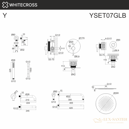 система для ванны скрытого монтажа whitecross y yset07glb, брашированное золото