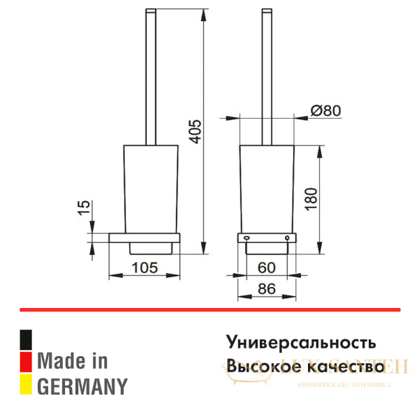 ершик для унитаза keuco edition 11 11164139000 в комплекте с держателем, хрустальной матовой колбой и запасной головкой ершика, подвесной, латунь, хро