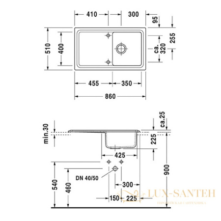 кухонная мойка duravit cassia 60 7513861900 860х510 мм, бежевый