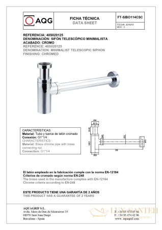 сифон aqg minimalista 40s020125 1”1/4 из латуни, хром