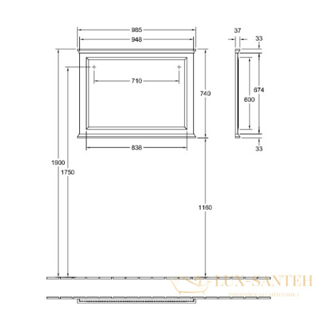 зеркало villeroy & boch hommage 85650200 985х740 мм, темное дерево